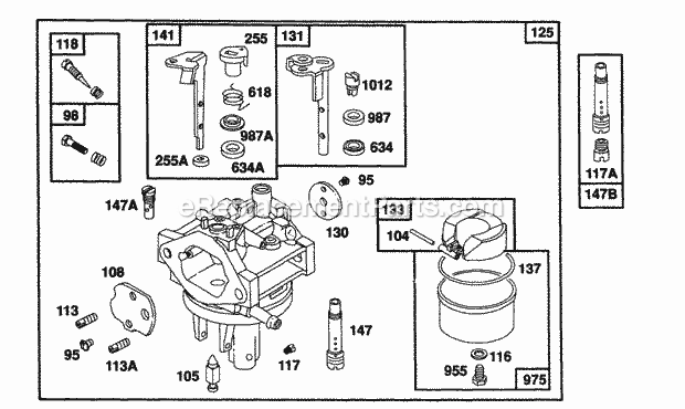 Briggs and Stratton 104777-4006-01 Engine Carburetor Assembly Diagram
