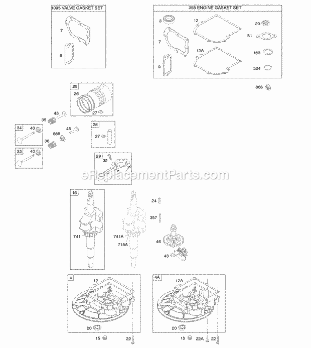 Briggs and Stratton 10T502-0188-B1 Engine Camshaft Crankcase CoverSump Crankshaft Gasket Set - Engine Gasket Set - Valve PistonRingsConnecting Rod Diagram