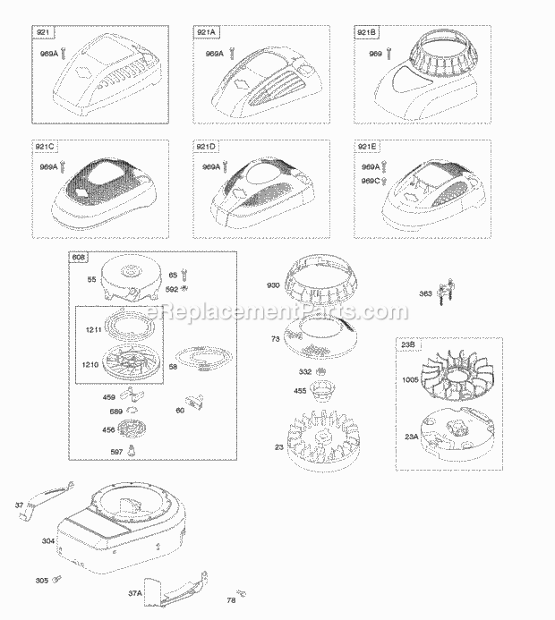 Briggs and Stratton 10T502-1053-B1 Engine Blower HousingShrouds Flywheel Rewind Starter Diagram