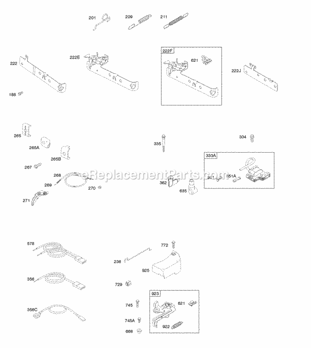 Briggs and Stratton 10T502-1053-B1 Engine Brake Controls Governor Spring Ignition Diagram