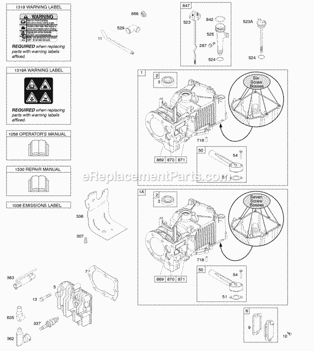 Briggs and Stratton 10T602-0115-B1 Engine Cylinder Cylinder Head Lubrication OperatorS Manual Warning Label Diagram