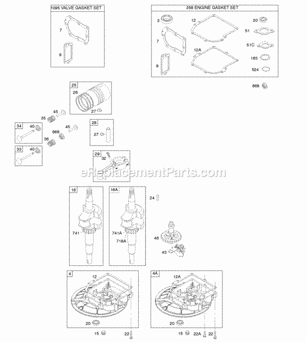 Briggs and Stratton 10T802-0135-B1 Engine Camshaft Crankcase CoverSump Crankshaft Gasket Set - Engine Gasket Set - Valve PistonRingsConnecting Rod Diagram