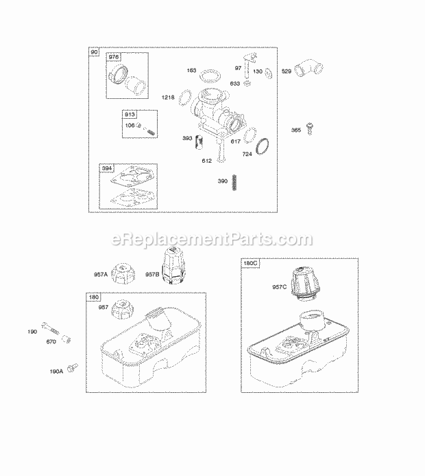 Briggs and Stratton 10T802-0135-B1 Engine Carburetor Fuel Supply Diagram