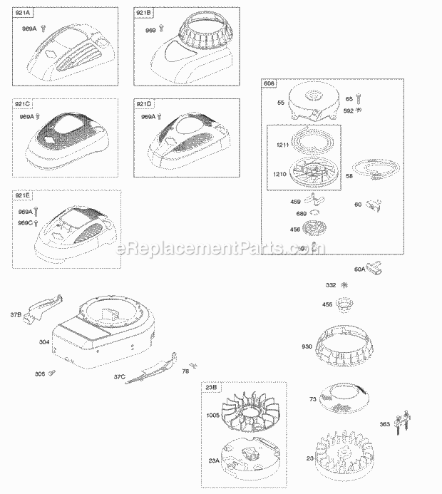 Briggs and Stratton 10T802-3776-B1 Engine Blower HousingShrouds Flywheel Rewind Starter Diagram