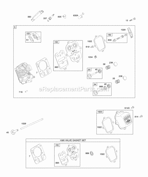 Briggs and Stratton 110492-0165-E1 Engine Cylinder Head Valve Gasket Set Diagram