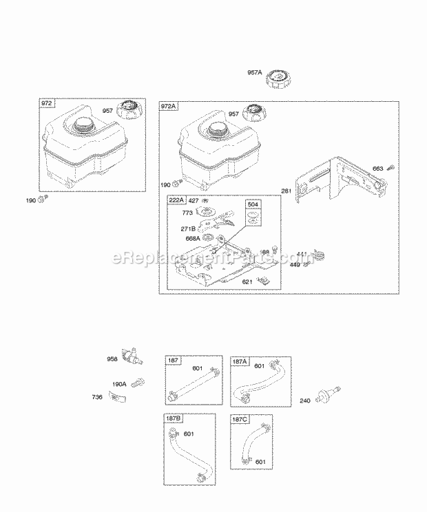 Briggs and Stratton 110492-0167-E1 Engine Fuel Tank Fuel Hoses Diagram