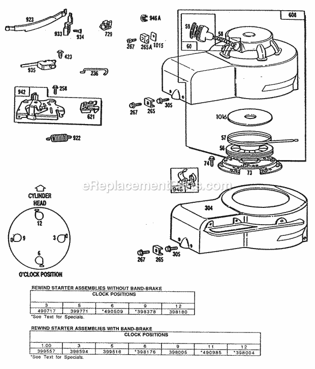 Briggs & Stratton 110782-0166-01 Engine Blower HsgsRewindBrake Diagram