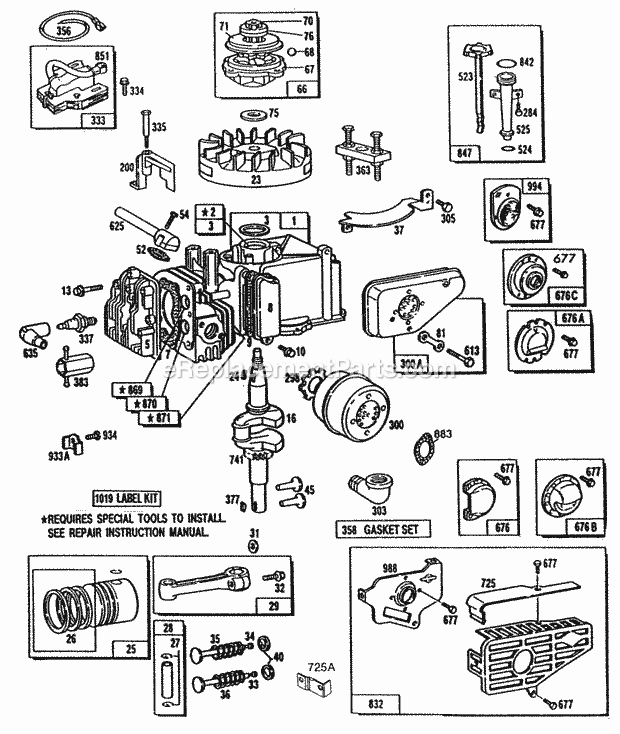 Briggs & Stratton 110782-0166-01 Engine CylinderMufflersPiston Grp Diagram