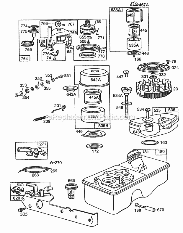 Briggs & Stratton 110908-1213-02 Engine Fuel Tank AssyACRewind Diagram