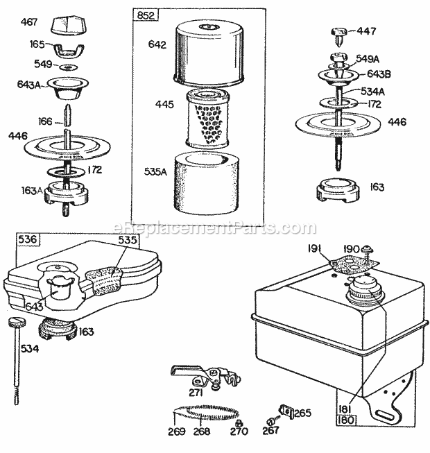Briggs and Stratton 111212-0141-99 Engine Fuel Tank AssyAir Cleaner Diagram