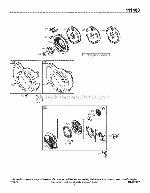 Briggs and Stratton 111412-0147-E1 Engine Flywheel Group Diagram