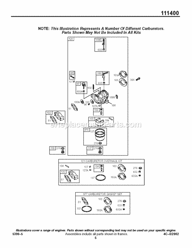 Briggs and Stratton 111432-0129-E1 Engine Carburetor Group Diagram