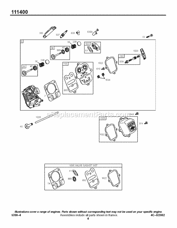 Briggs and Stratton 111432-0129-E1 Engine KitsGasket Sets - Valve Diagram