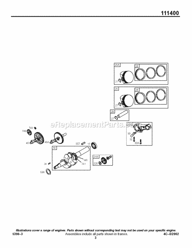 Briggs and Stratton 111432-0129-E1 Engine Piston Group Diagram
