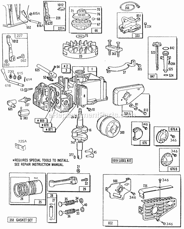 Briggs and Stratton 111707-0199-01 Engine CylOil FillPistonMufflers Diagram