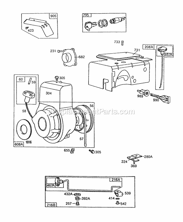 Briggs & Stratton 112202-0134-99 Engine Blower HsgsRewindSno-Gard Diagram