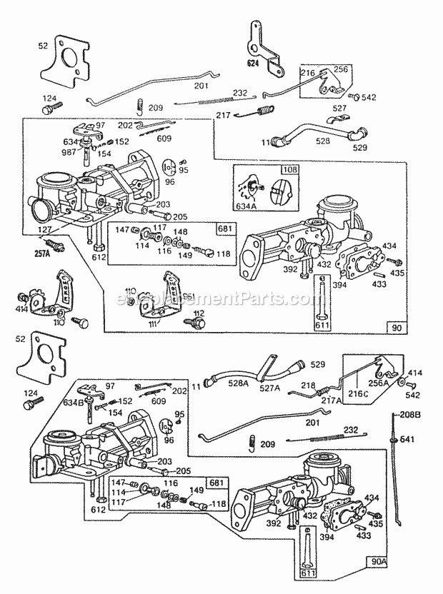 Briggs and Stratton 112202-0634-01 Engine Carburetor Assemblies Diagram