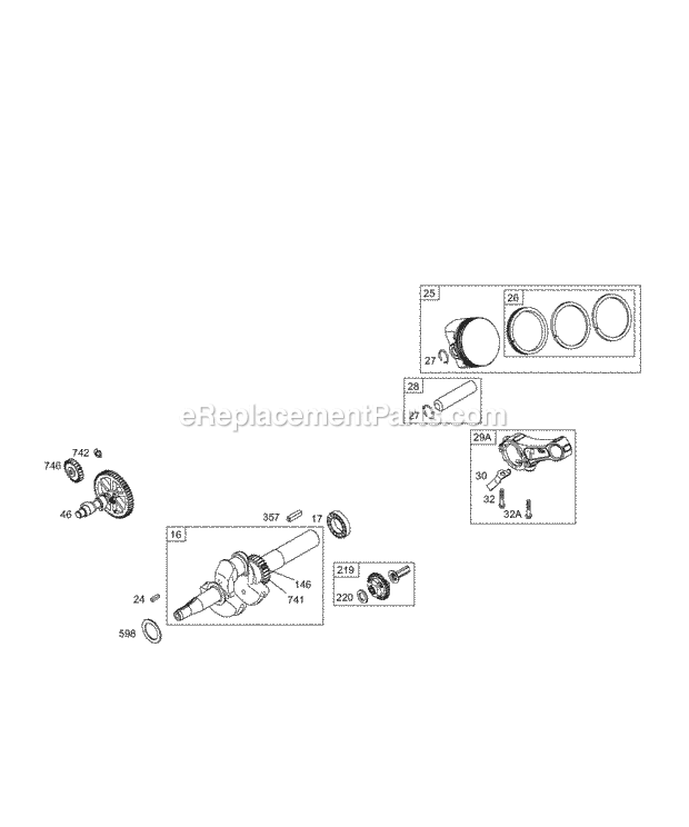 Briggs & Stratton 113432-0101-E1 Engine Cams Crankshaft Piston Group Diagram