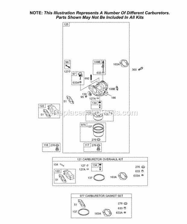 Briggs & Stratton 113432-0105-E1 Engine Carburetor Group KitsGasket Sets - Carburetor Diagram