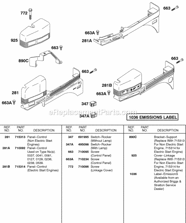 Briggs and Stratton 115432-0035-02 Engine Control Panel Diagram