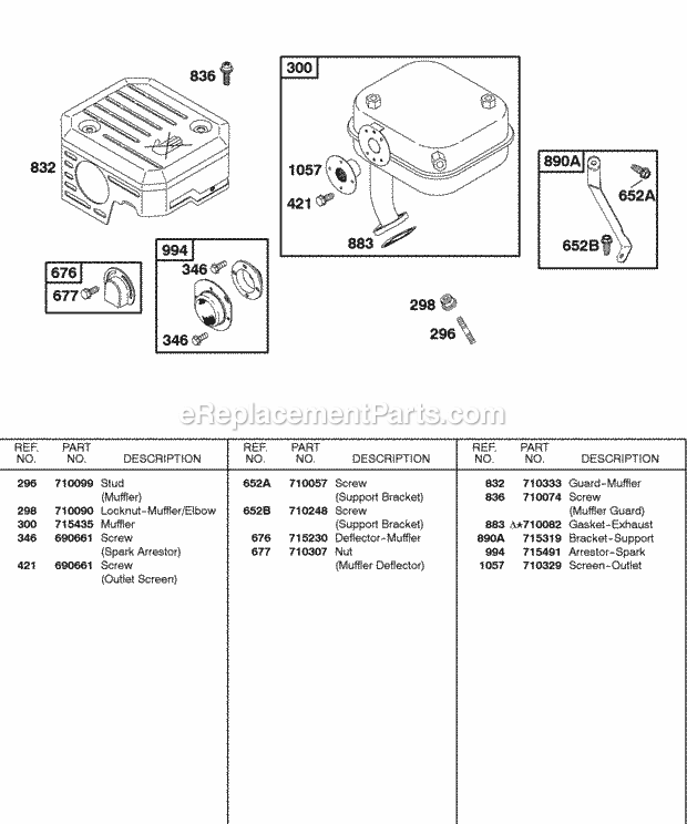 Briggs and Stratton 115432-0038-02 Engine Exhaust System Diagram