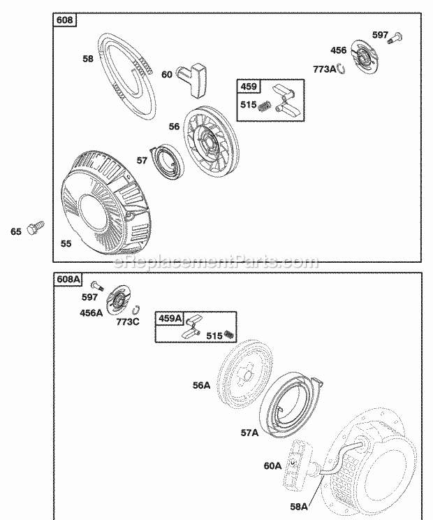 Briggs and Stratton 117432-0190-01 Engine Rewind Starter Diagram