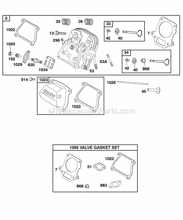 Briggs and Stratton 117432-0235-B1 Engine Cylinder Head Gasket Set - Valve Lubrication Diagram