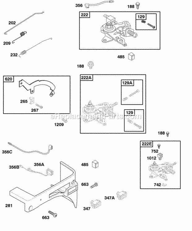 Briggs and Stratton 118432-0061-B1 Engine Control Panel Controls Governor Spring Diagram