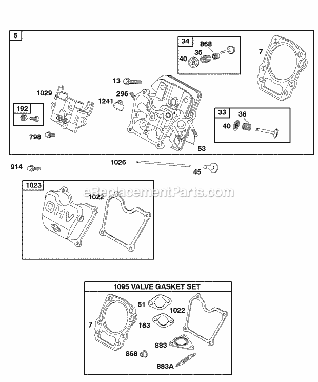 Briggs and Stratton 118432-0131-E1 Engine Cylinder Head Gasket Set - Valve Diagram