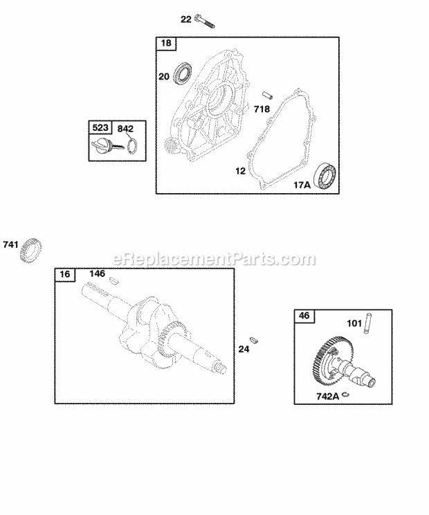 Briggs and Stratton 118437-0143-B1 Engine Camshaft Crankcase Cover Crankshaft Diagram