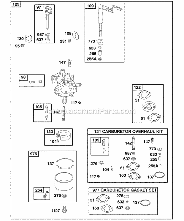 Briggs and Stratton 118437-0143-B1 Engine Carburetor Gasket Set - Carburetor Kit - Carburetor Overhaul Diagram