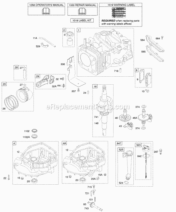 Briggs and Stratton 120602-0119-E1 Engine Camshaft Crankshaft Cylinder Engine Sump Lubrication Piston Group Diagram