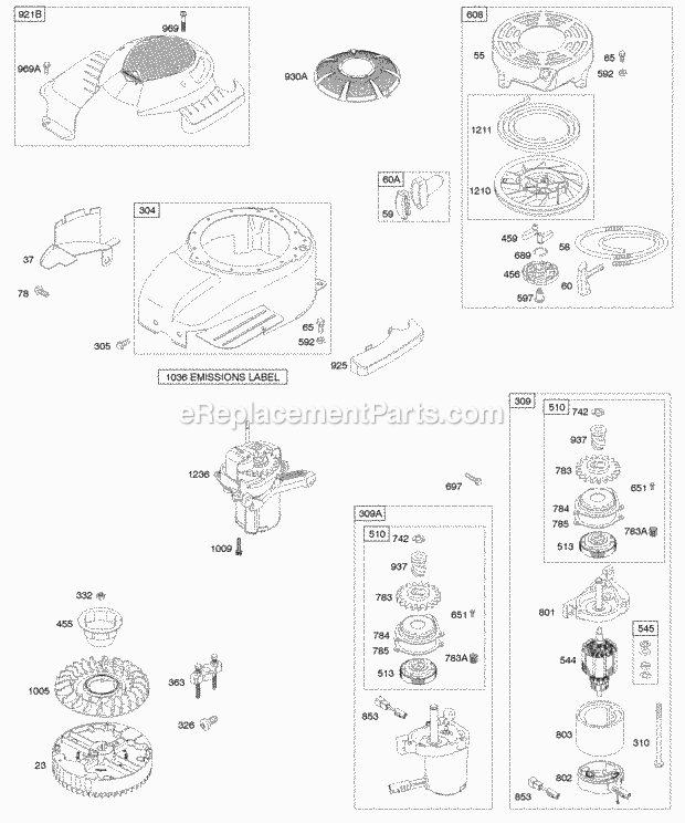 Briggs and Stratton 120612-0133-B1 Engine Blower HousingShroud Electric Starter Flywheel Group Rewind Starter Diagram