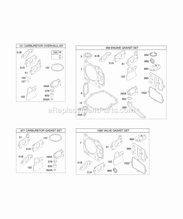 Briggs and Stratton 120612-0133-B1 Engine KitsGasket Sets Diagram