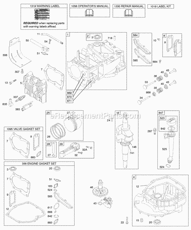 Briggs and Stratton 120K02-0535-E1 Engine Camshaft Crankshaft Cylinder Engine Sump Lubrication Piston Group Valves Diagram