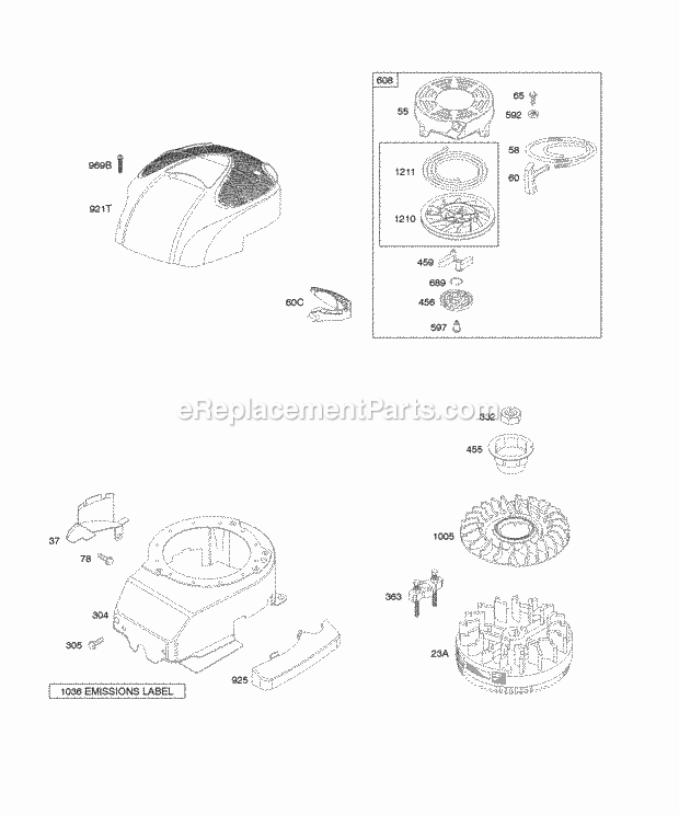 Briggs and Stratton 120T02-0811-E1 Engine Blower HousingShrouds Flywheel Rewind Starter Diagram