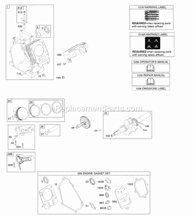 Briggs & Stratton 121002-0110-B8 Engine Camshaft Crankshaft Cylinder Piston Group Diagram