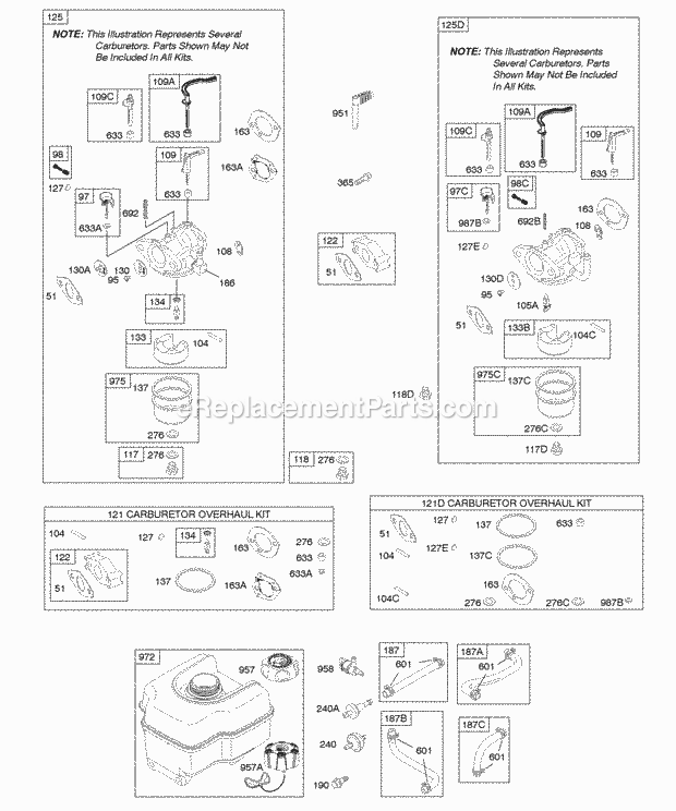 Briggs and Stratton 121312-0145-E1 Engine Carburetor Fuel Supply Diagram