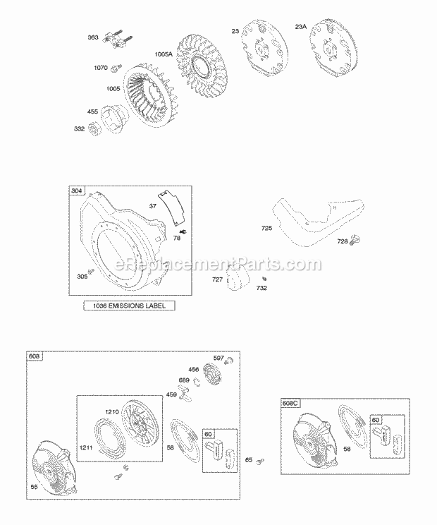 Briggs and Stratton 121332-0265-B8 Engine Blower HousingShrouds Flywheel Rewind Starter Diagram