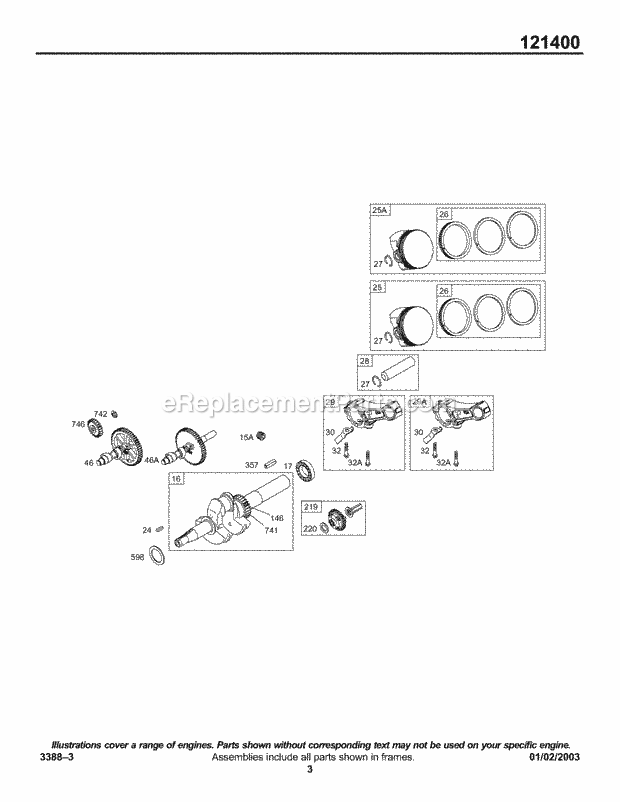 Briggs & Stratton 121432-0036-E2 Engine Cam Crankshaft Piston Group Diagram