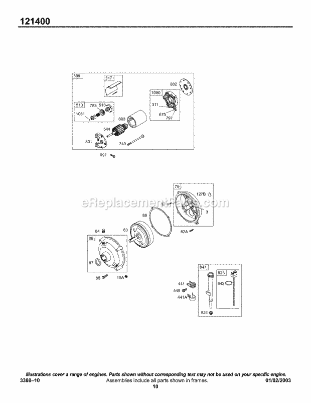 Briggs & Stratton 121432-0036-E2 Engine Electric Starter Gear Reducer Group Oil Group Diagram