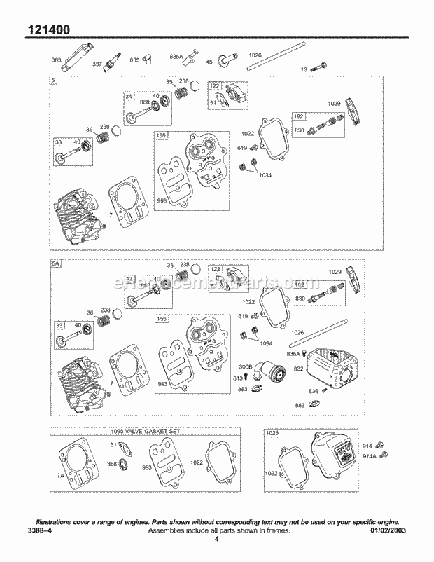 Briggs and Stratton 121452-0191-E1 Engine Head Group KitsGasket - Valve Diagram