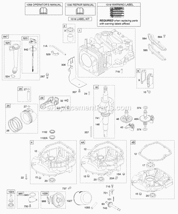 Briggs and Stratton 121602-0112-B2 Engine Camshaft Crankshaft Cylinder Engine Sump Lubrication Piston Group Diagram