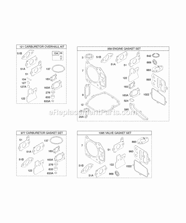 Briggs and Stratton 121602-0128-B1 Engine KitsGasket Sets Diagram