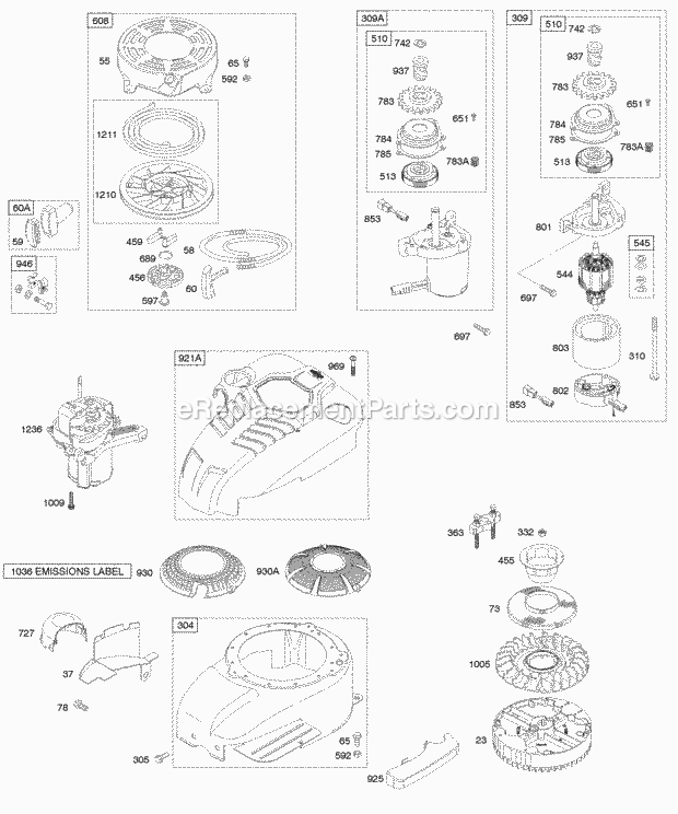 Briggs and Stratton 121602-0183-B1 Engine Blower HousingShrouds Electric Start Flywheel Rewind Starter Diagram