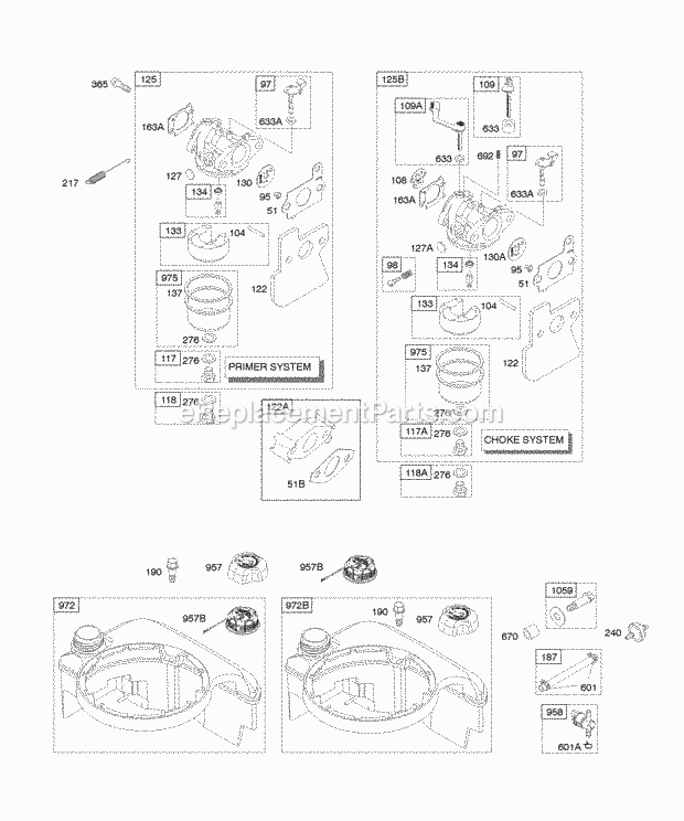Briggs and Stratton 121602-0222-B1 Engine Carburetor Fuel Supply Diagram