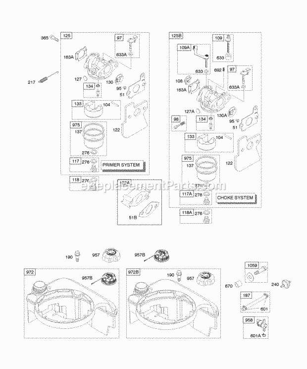 Briggs and Stratton 121602-0279-E1 Engine Carburetor Fuel Supply Diagram