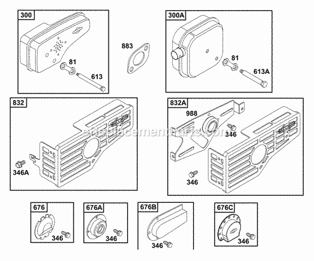 Briggs and Stratton 121702-0101-01 Engine Muffler Groups Diagram