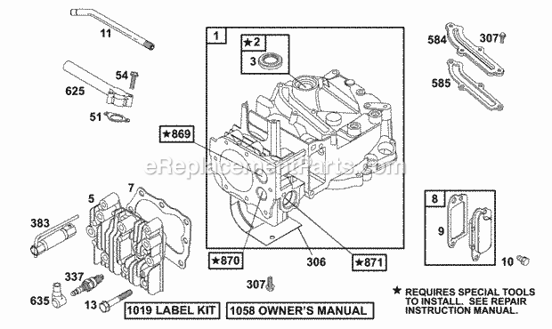 Briggs and Stratton 121702-0101-01 Engine Cylinder Group Diagram