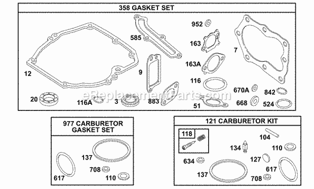 Briggs and Stratton 121702-7024-01 Engine KitsGasket Sets Diagram